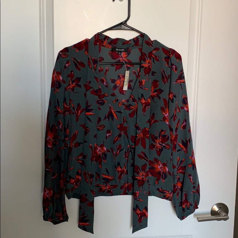 Madewell print wrap shirt.